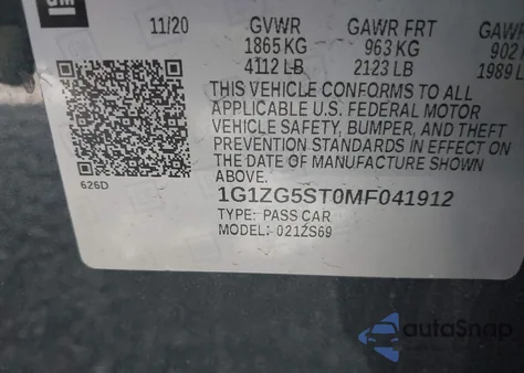 2021 Chevrolet Malibu Fwd Rs from USA, damaged, VIN 1G1ZG5ST0MF041912
